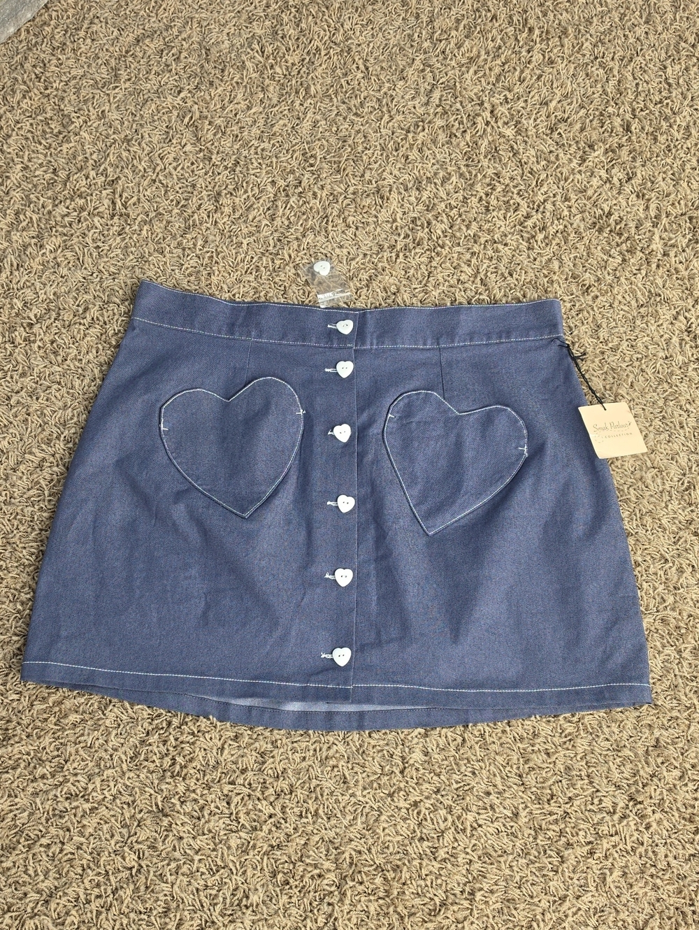 NWT Smak Parlour Denim Hearts Match Game Skirt Retro 1X Mini Button Front